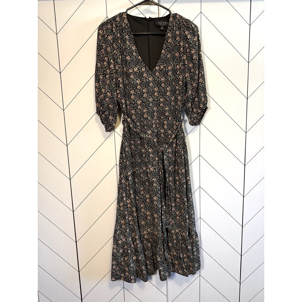 Laundry by Shelli Segal Women’s 2 Geoprint Floral Black Pink Fit & Flare Dress